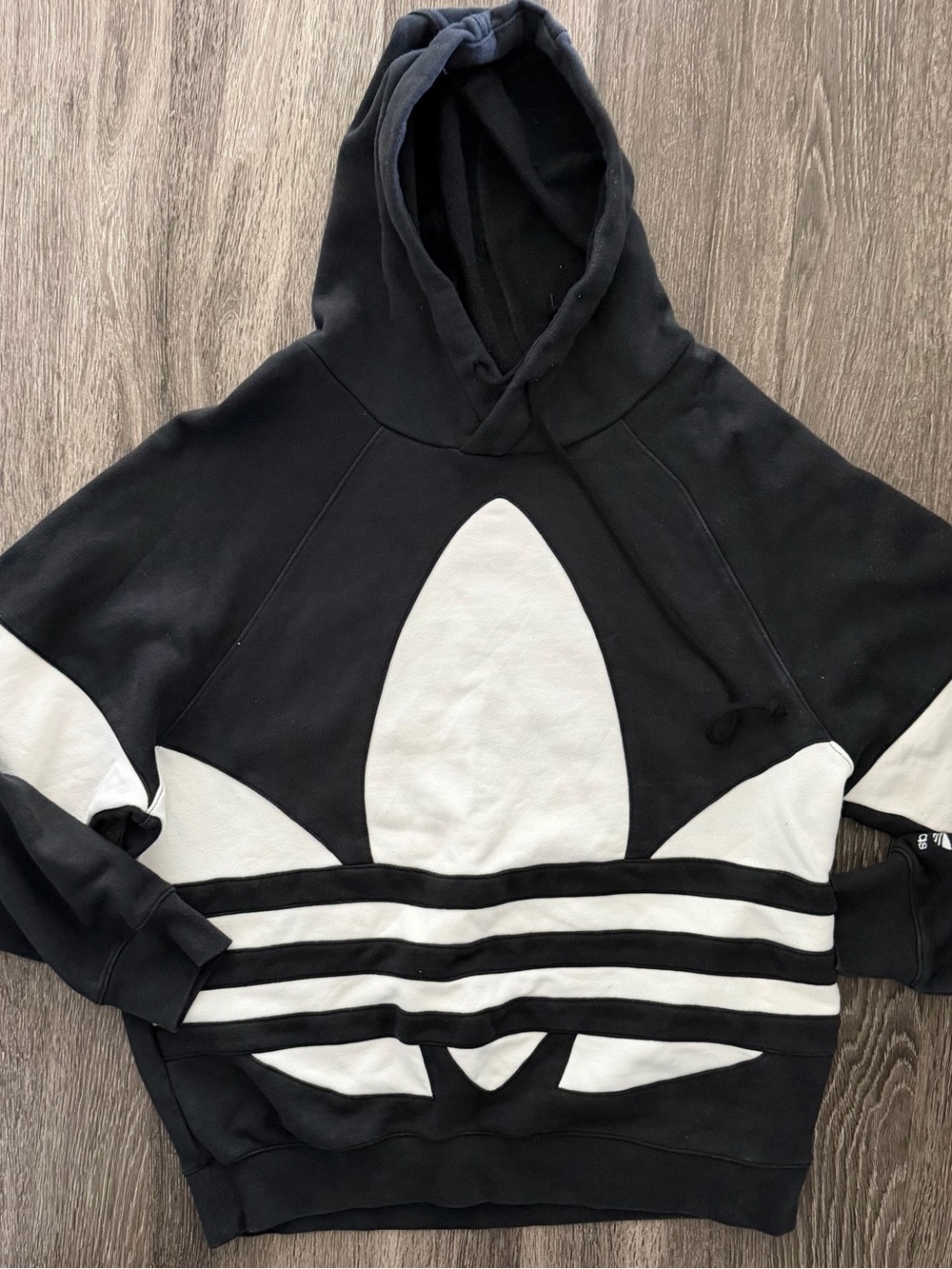 adidas Women’s Black and White Crewneck Hoodie with Trefoil Graphic